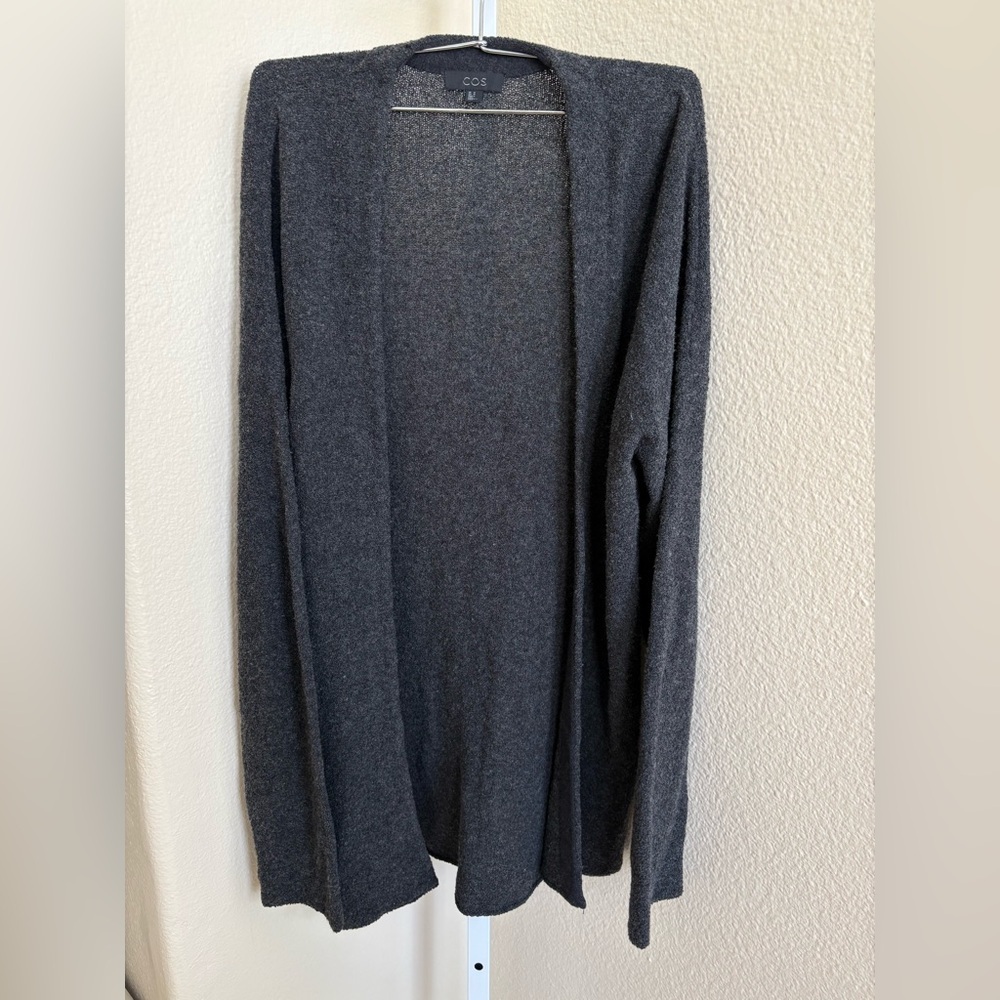 COS Wool Open Front Cardigan in Dark Heather Grey - Size M
